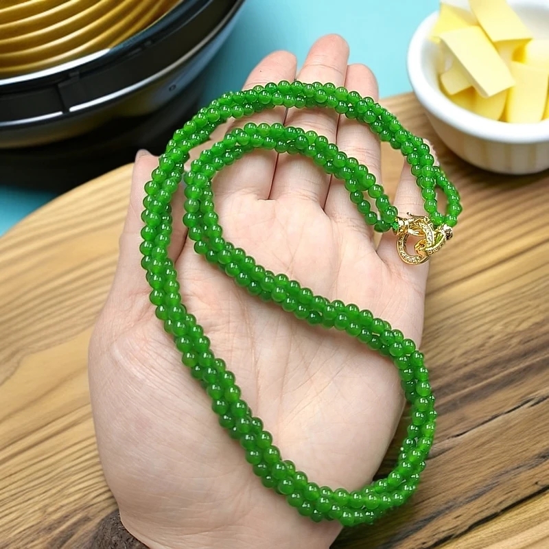 高品质和田玉碧玉苹果绿麻花链项链