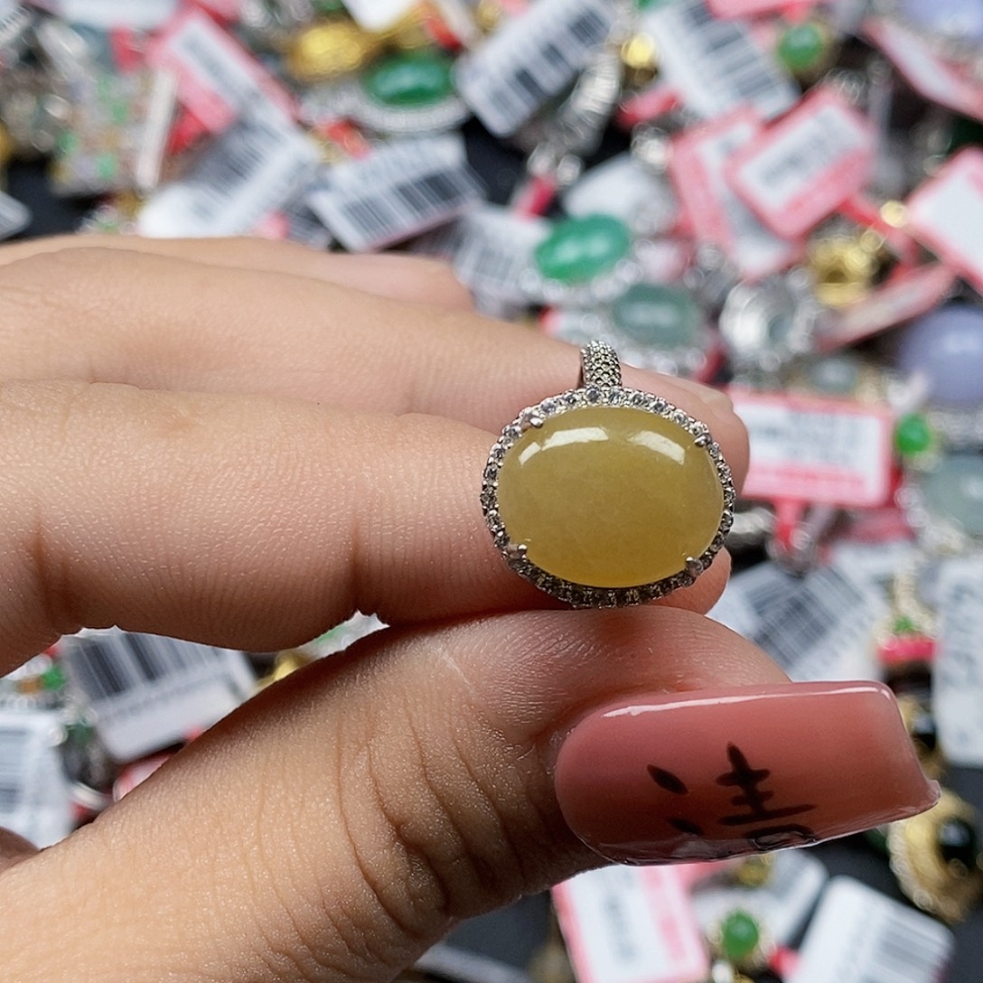 翡翠银S925镶嵌戒指天然A货缅甸翡翠