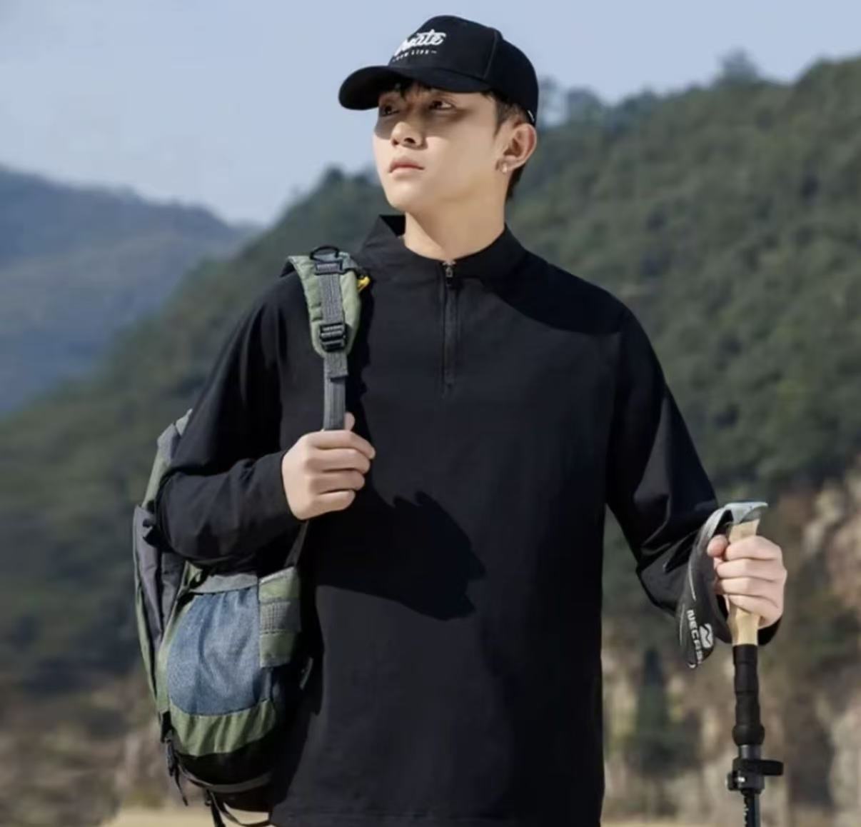 D秋季新款半拉链长袖高端定制T恤设计师款速干透气户外运动