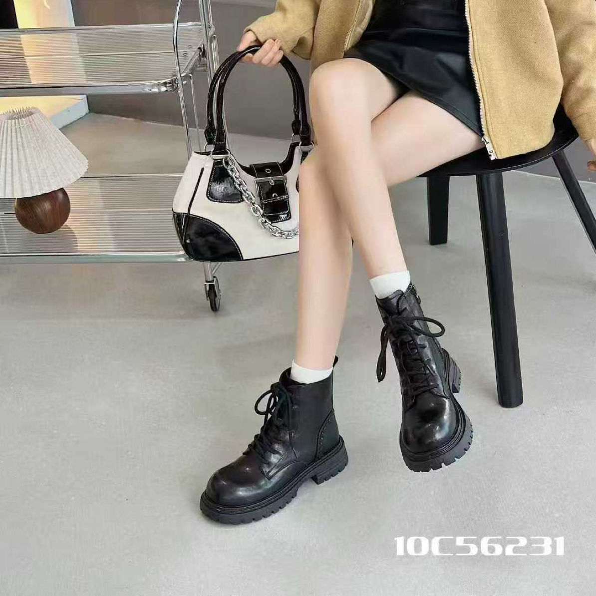 6231厚底马丁靴女2025新款复古英伦风系带短筒机车靴增高显瘦靴子