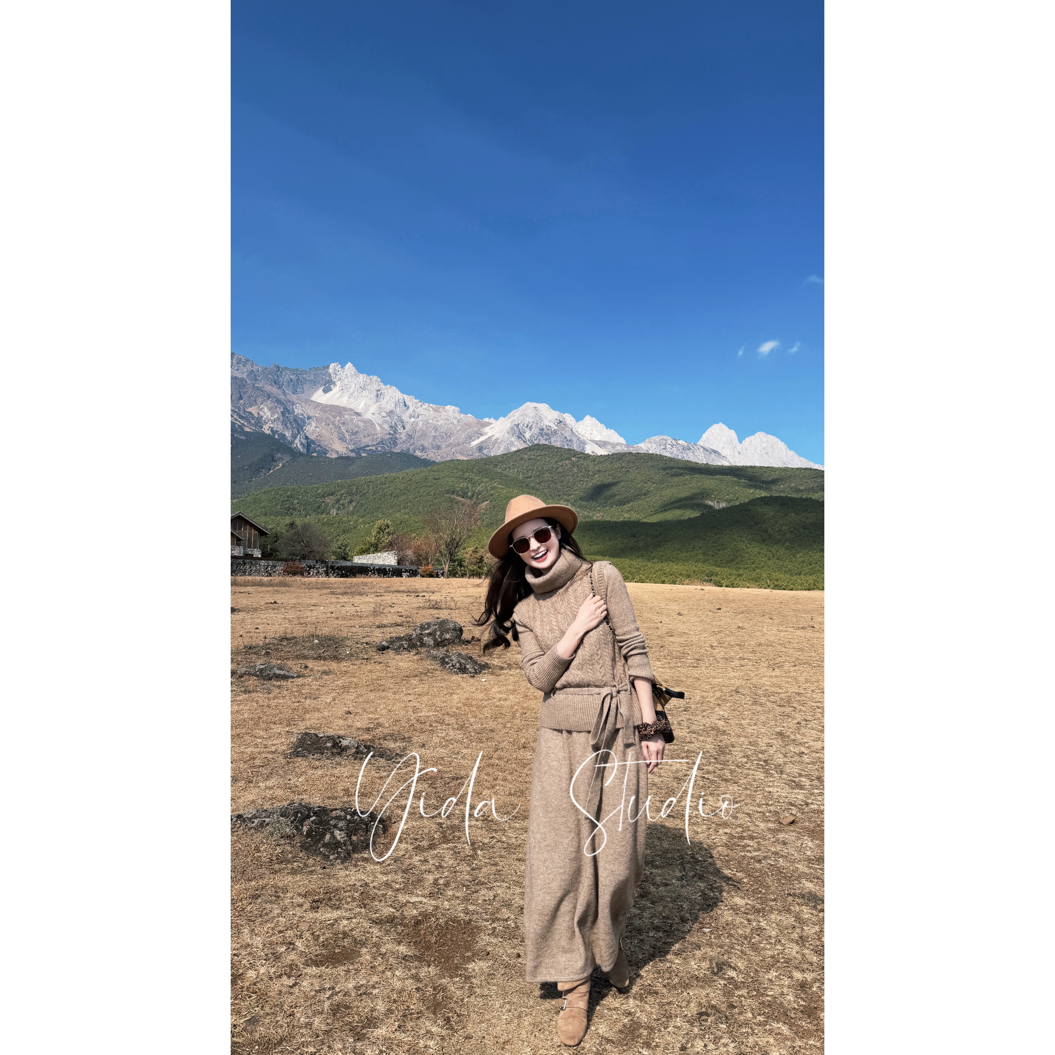 YIDA【慵懒过冬】麻花马甲+打底衫+半身裙套装（配腰绳）