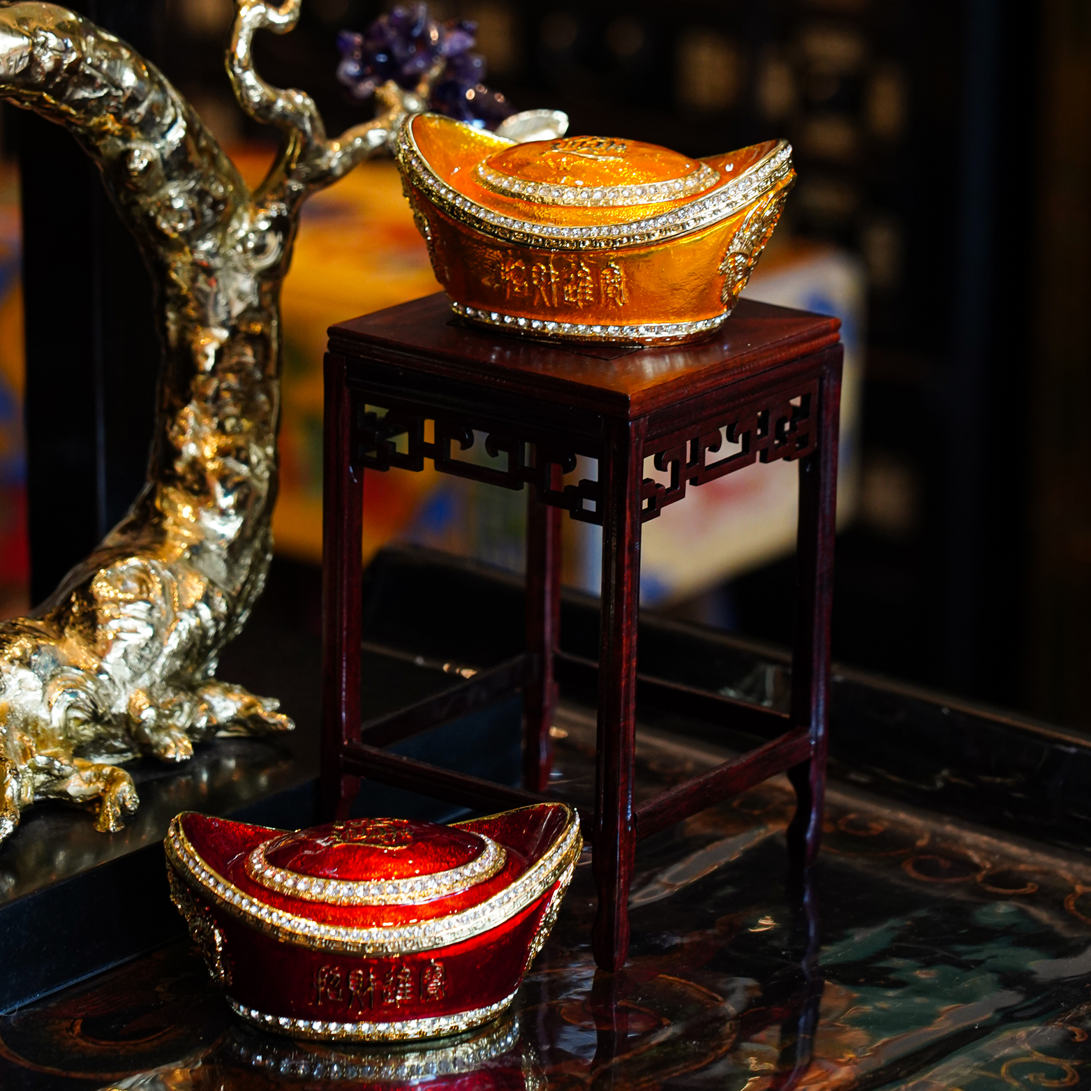 【本尼家】FLC1珐琅彩手工艺合金元宝首饰盒创意桌面装饰玄关摆件