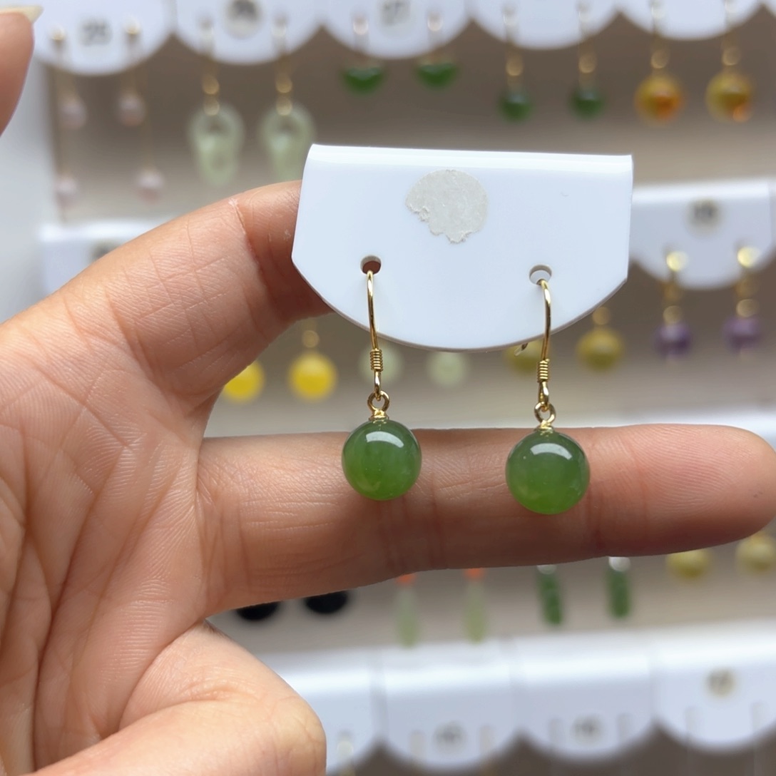 和田玉耳饰银S925镶嵌