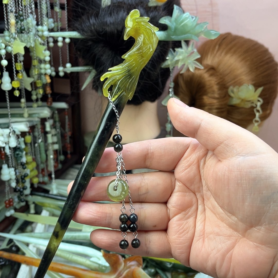 蛇纹石玉发饰未镶嵌长度21.5厘米左右