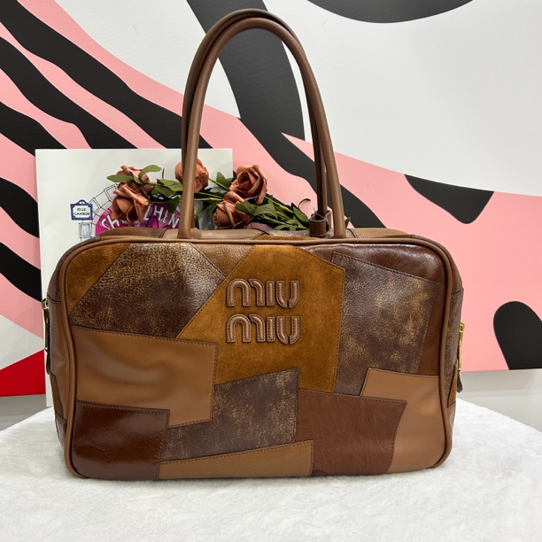 99新 MIU MIU/缪缪 美拉德风拼色公文包单肩包