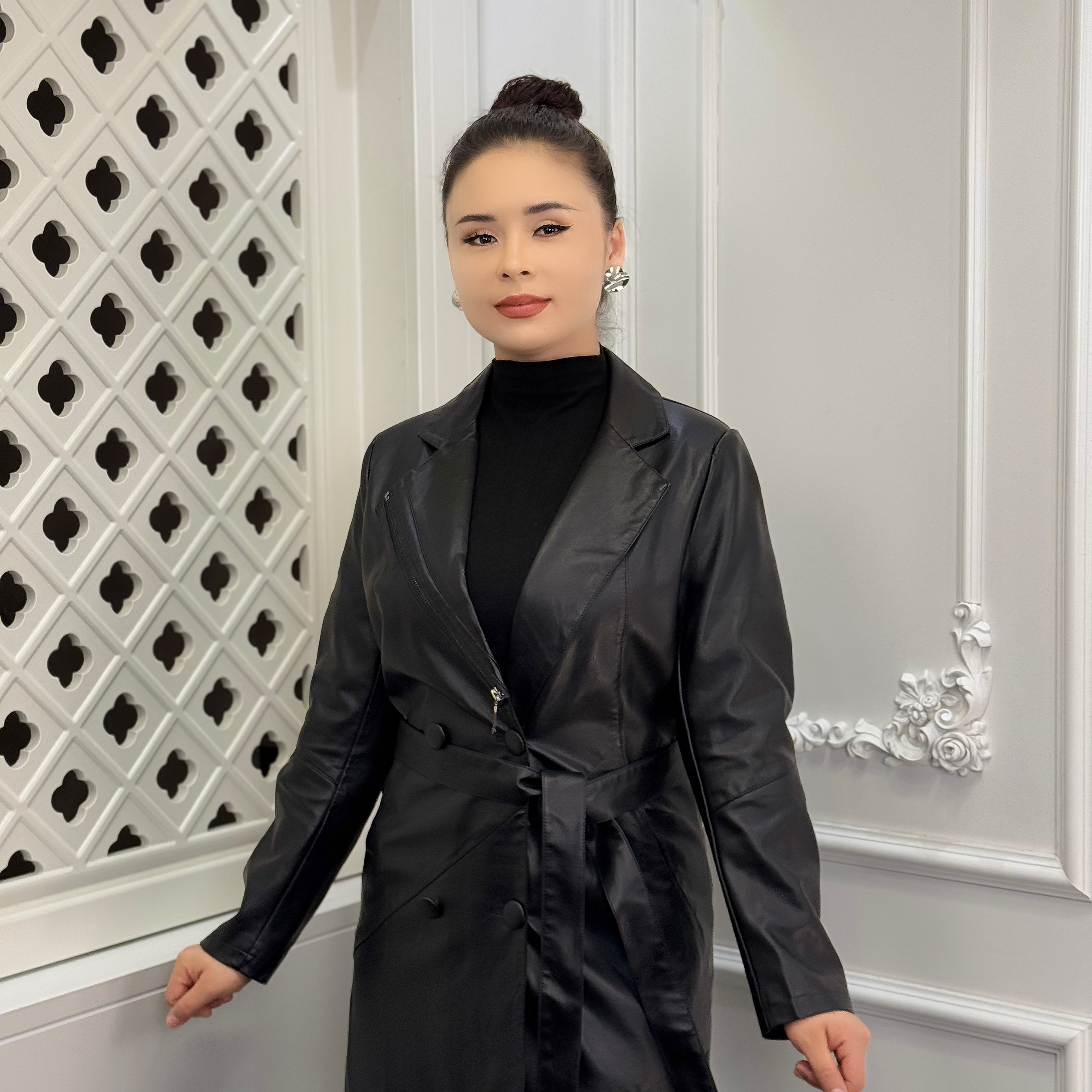 9818款长款皮衣气质气质气质时尚女士羊绒毛呢长款设计师秋冬