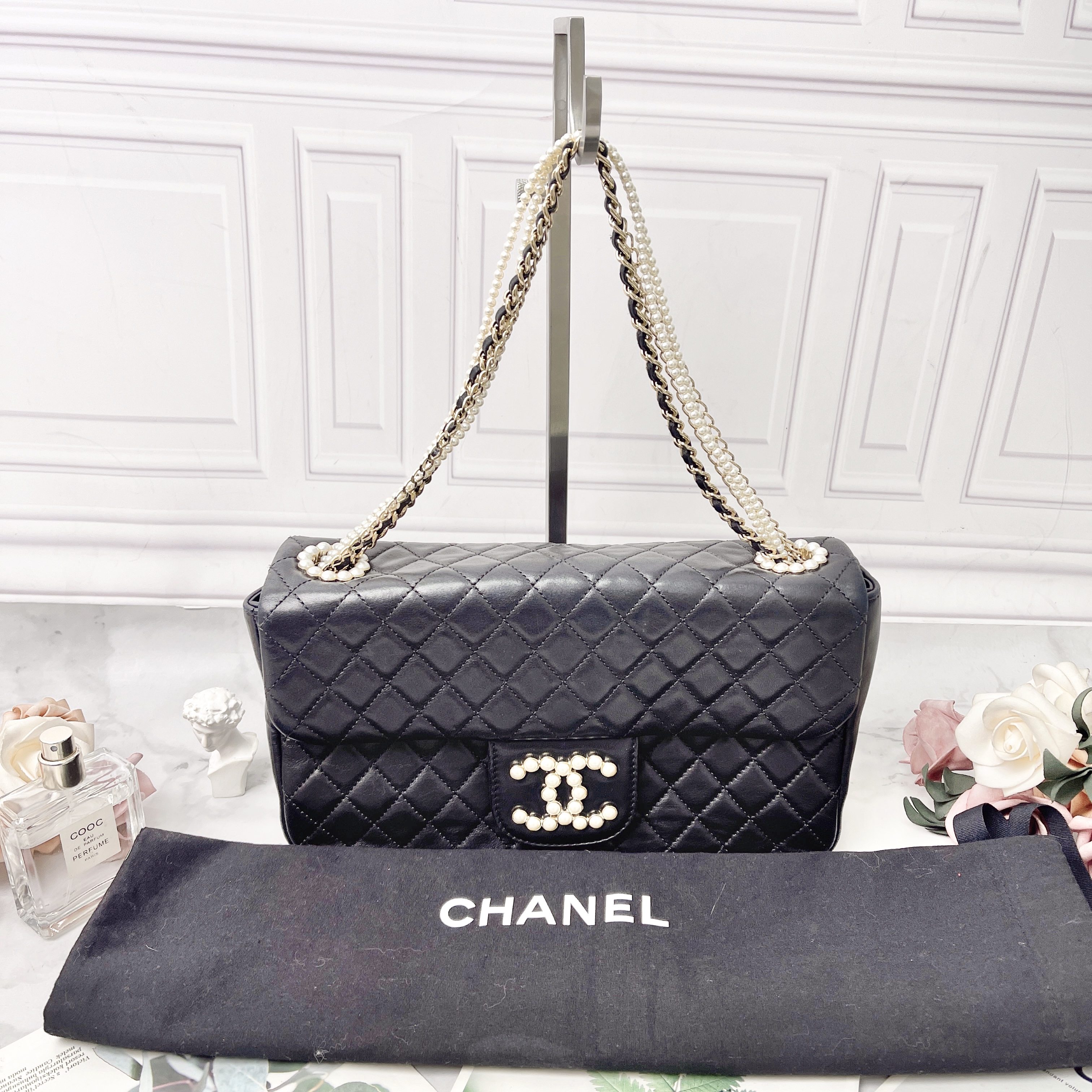 95新 Chanel/香奈儿 黑色Westminster威斯敏斯特珍珠链条包