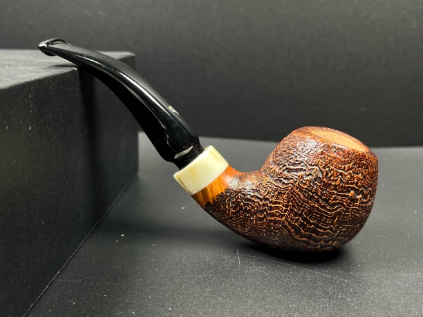 意大利帕斯库奇喷砂麋鹿角饰圈石楠木手工烟斗（内径20斗深40.9）