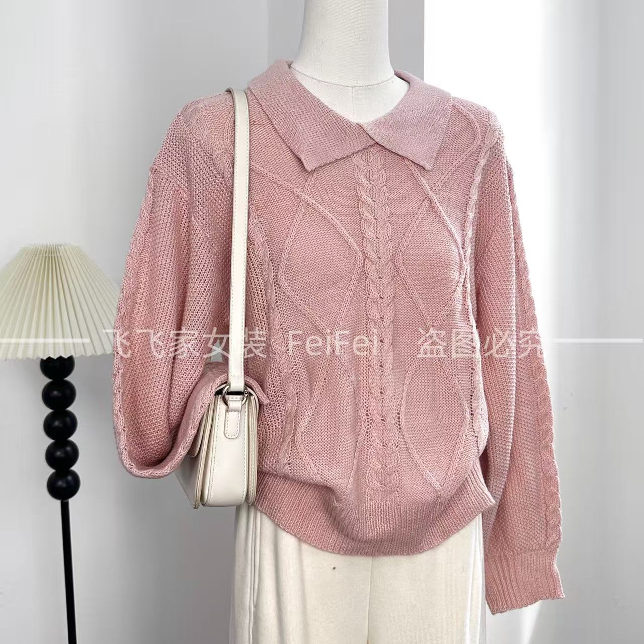 飞飞家1polo领麻花针！品牌订单~极简高级#针织衫显白洋气T148粉