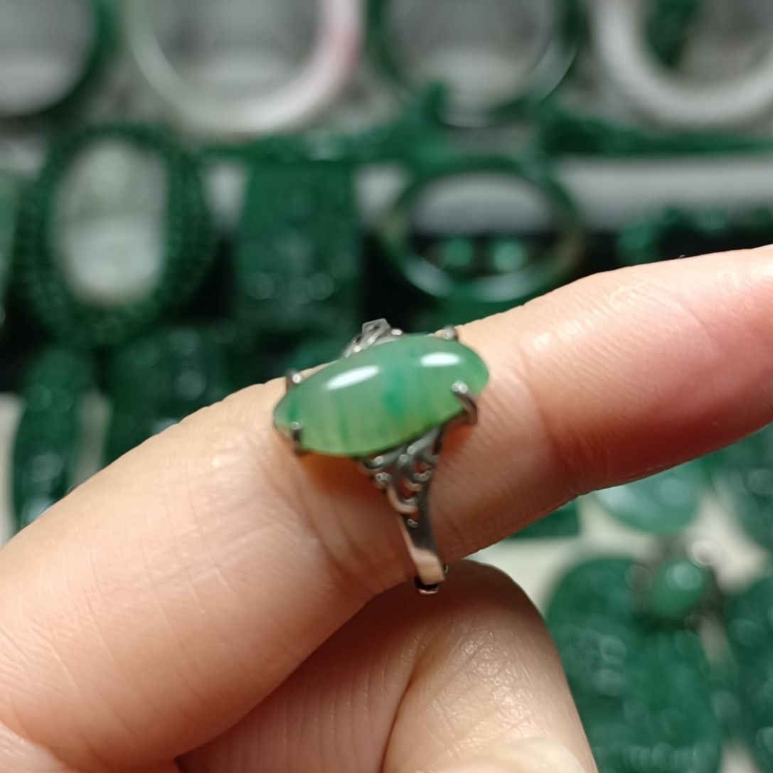 独山玉银S925镀金镶嵌戒指