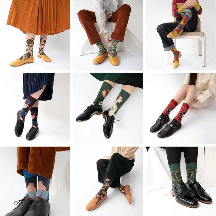 冬季提花中筒薄款吸汗秋季中筒袜夏季透气常规款春季