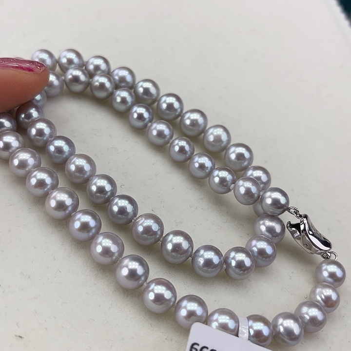 淡水珍珠颈饰银S925镶嵌➕7.8高品极光蓝雪