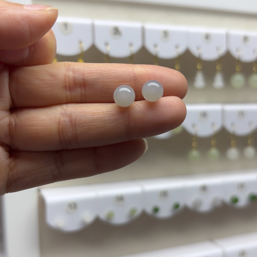 和田玉银S925镶嵌耳饰8mm