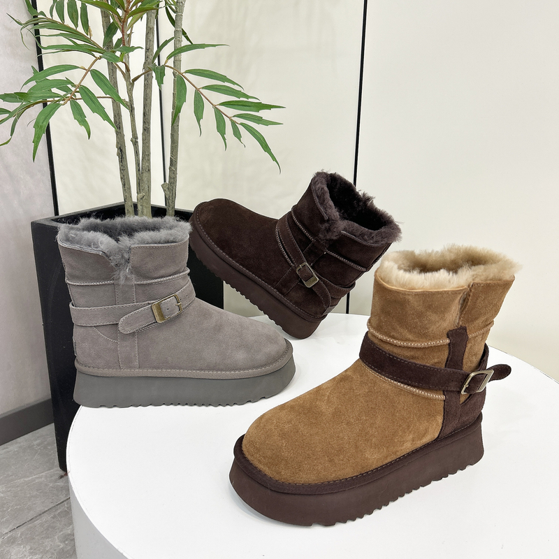 厚底雪地靴女冬季新款加绒短靴毛绒保暖棉鞋加厚棉鞋子79-196D