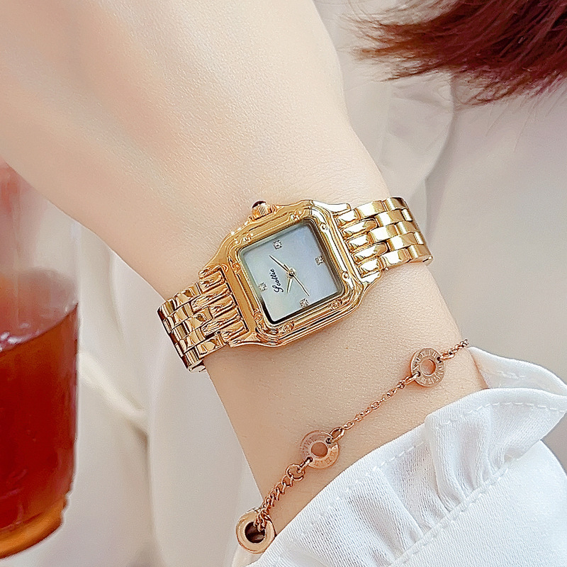 新款精钢贝母彩面女表时尚简约小方形石英手表百搭潮流