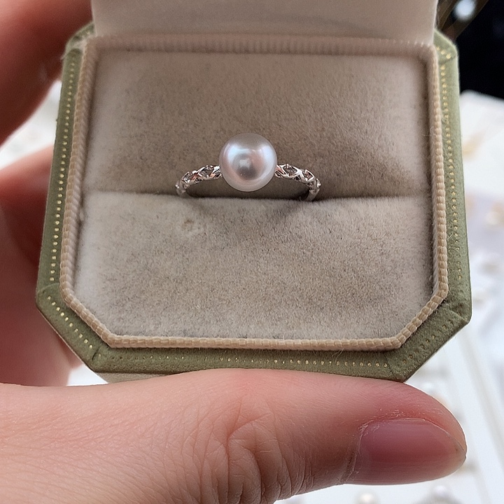 戒指银S925镶嵌海水珍珠7-7.5mm真多麻