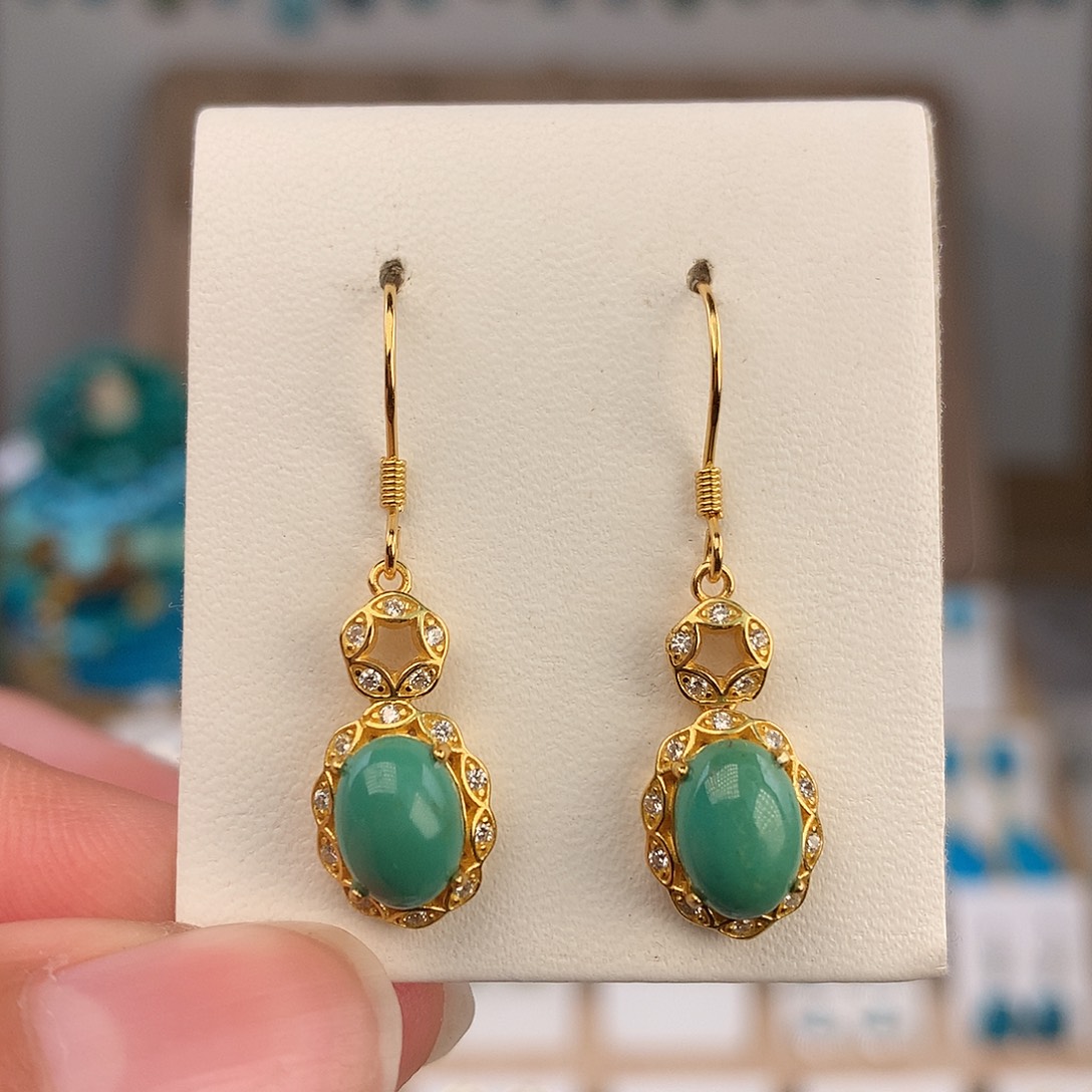 绿松石银S925镶嵌耳饰