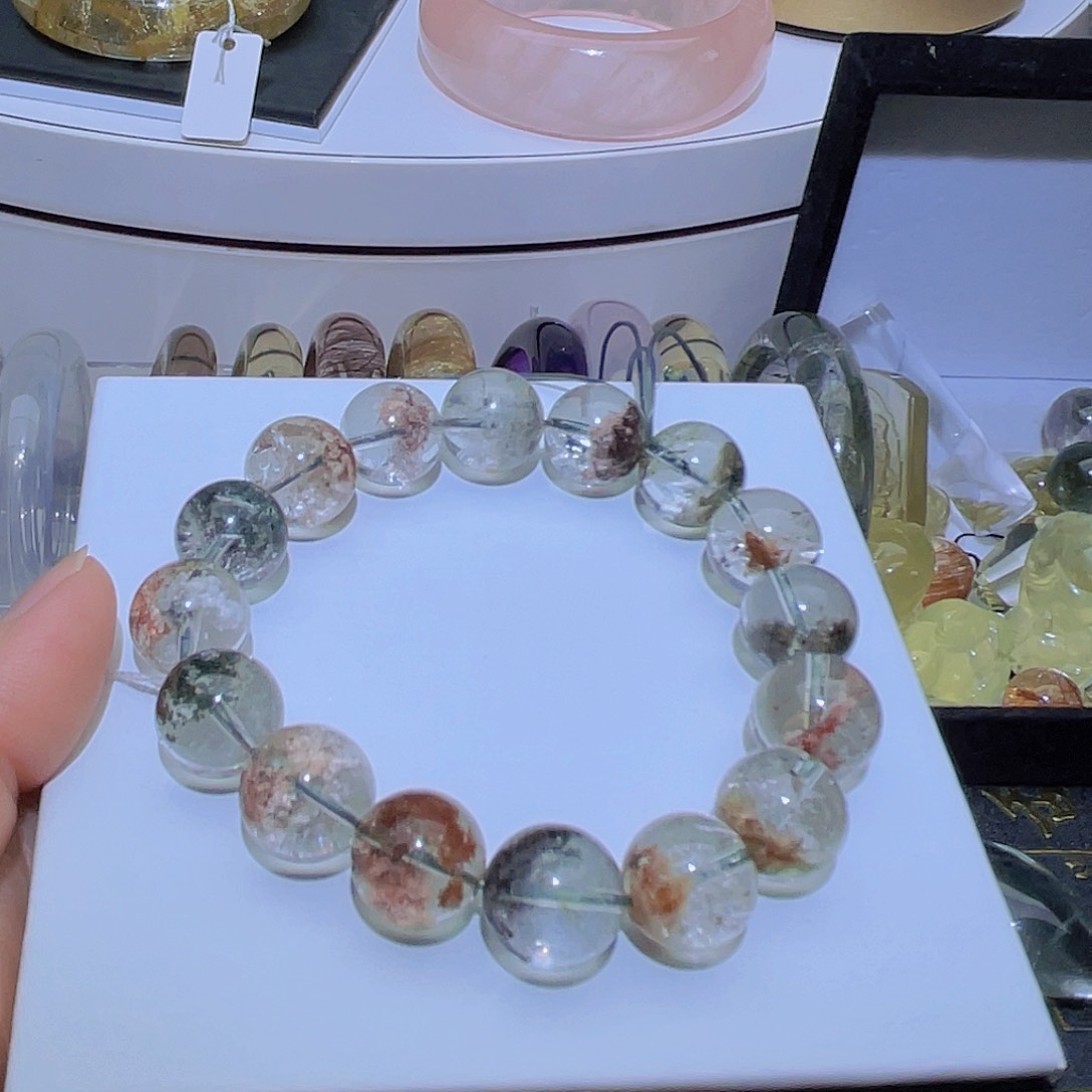 水晶手串未镶嵌天然四季绿幽灵手串