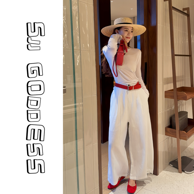 【娇娇私服定制】新款百搭高腰亚麻九分休闲裤（裤长90）61201#