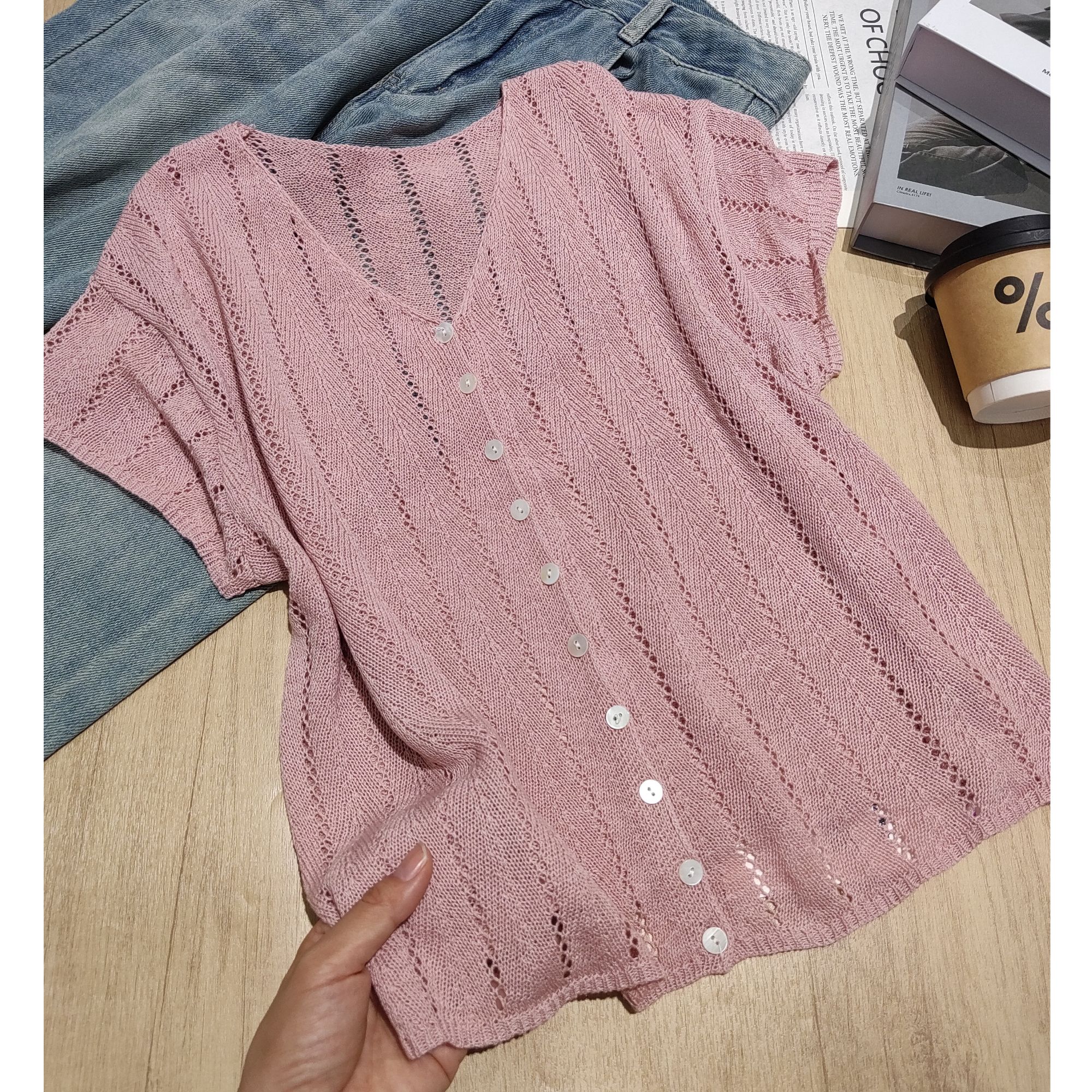 小清瓜女装严选百搭富家千金气质短袖时尚针织衫DZG2052