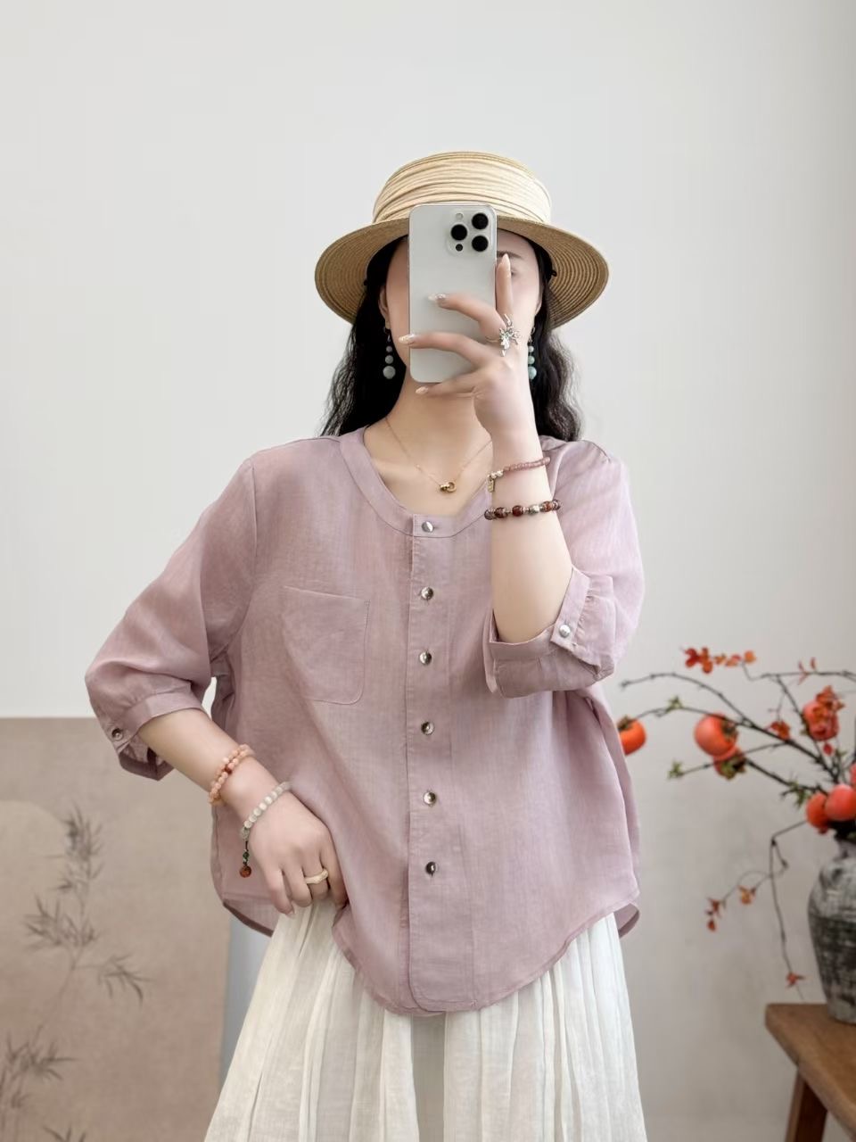 2553新款净版加宽门襟加密苎麻上衣（衣长56左右）