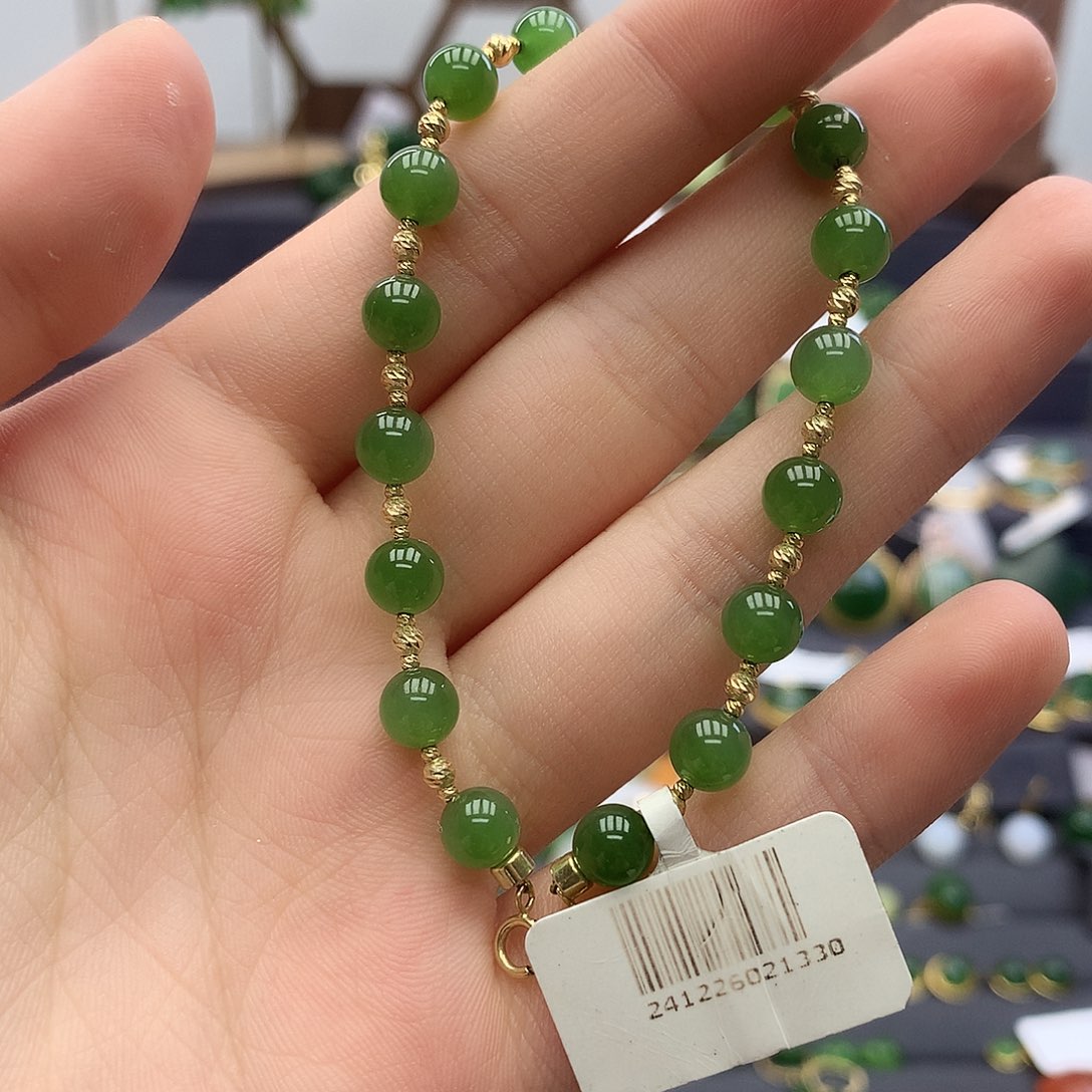 手链18K金镶嵌和田玉（碧玉）