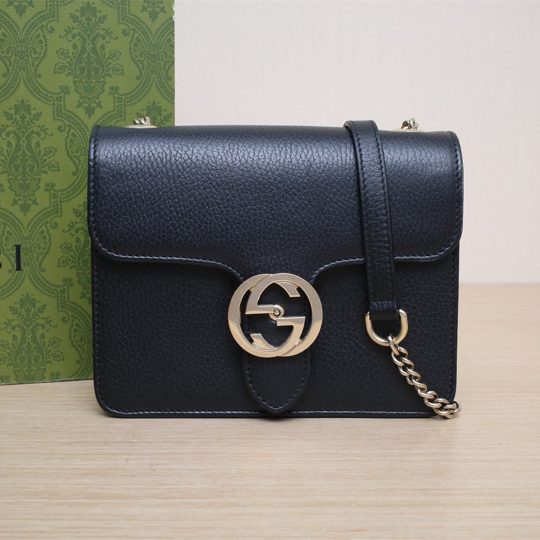 95新 GUCCI/古驰 【双双】风琴包 小号 20 黑色 皮革C 浅金扣