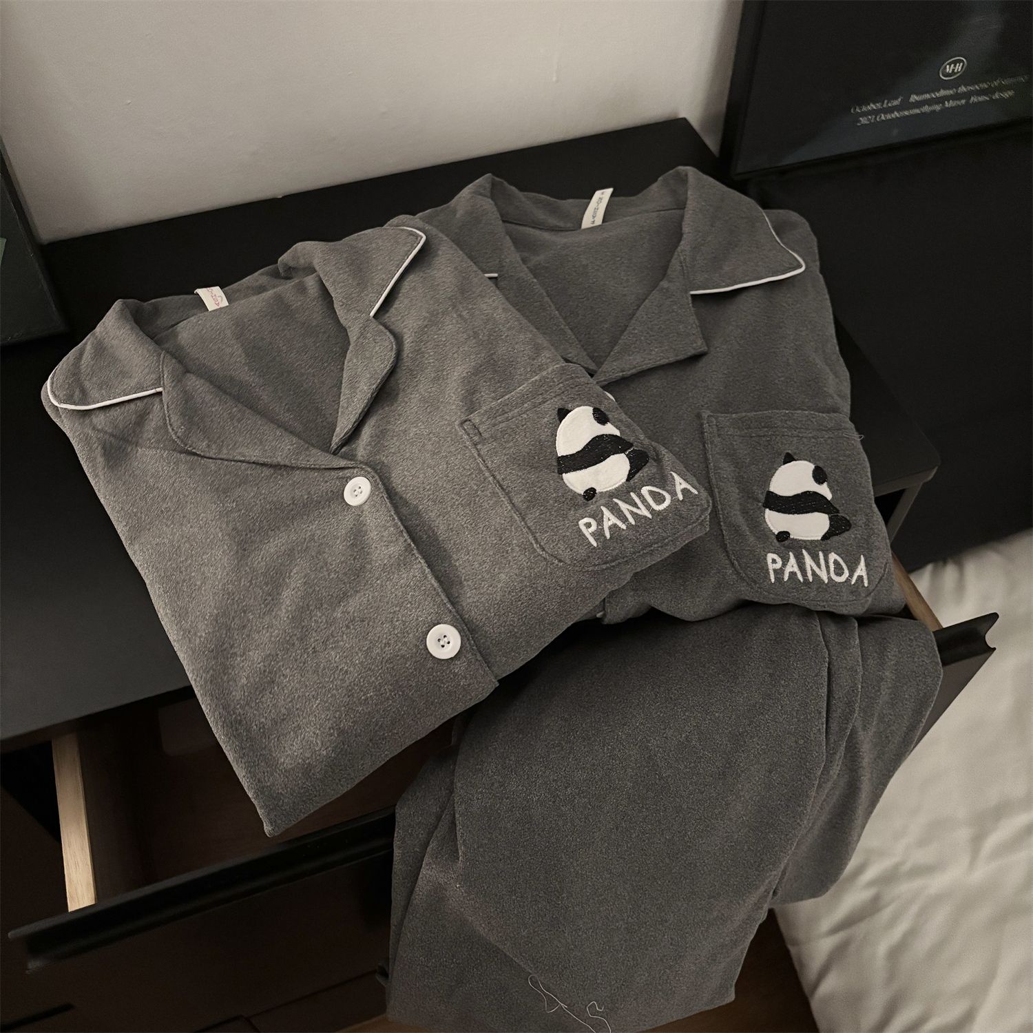 卡通熊猫小灰睡衣德绒情侣秋冬款新款可爱可外穿甜美风家居服套装