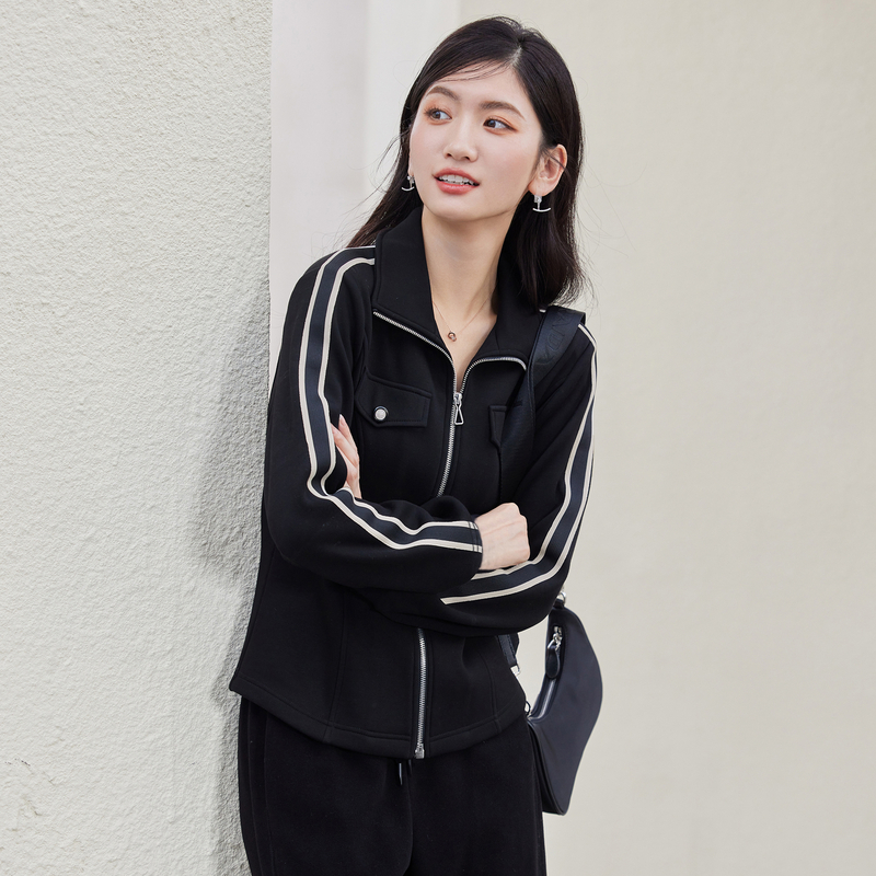 「风笛」外套女2024新款秋冬款韩版立领短款夹克开衫休闲上衣
