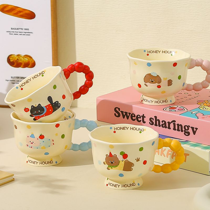 陶瓷杯简约动物高脚杯卡通可爱通用家用女士儿童办公室情侣咖啡杯