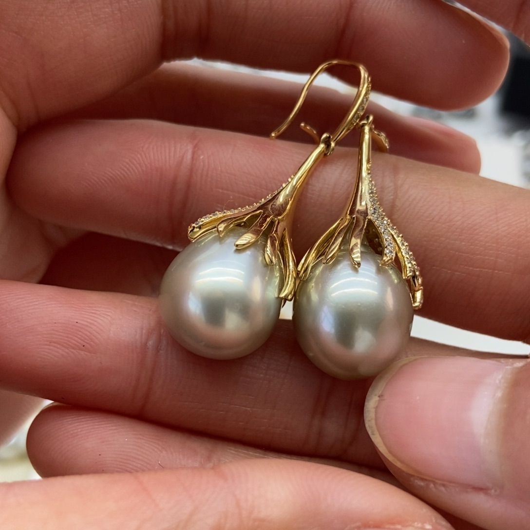 海水珍珠耳饰银S925镶嵌