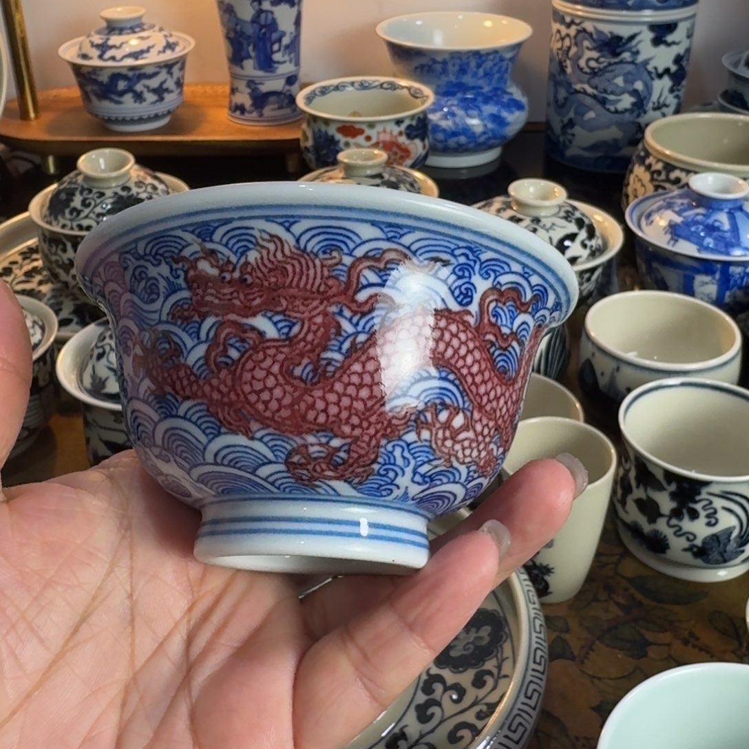 景德镇陶瓷釉里红压手杯