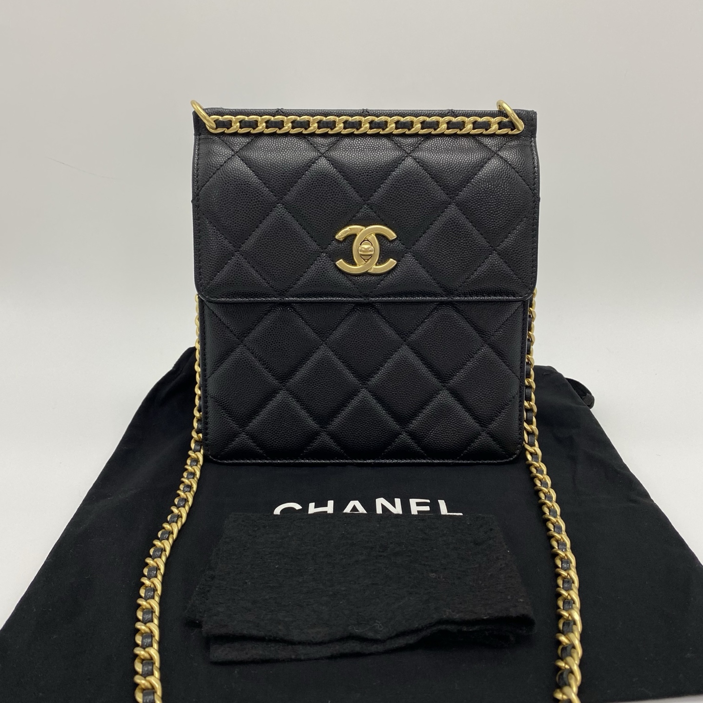 95新 Chanel/香奈儿 23A黑金荔枝纹单肩斜挎包 31319