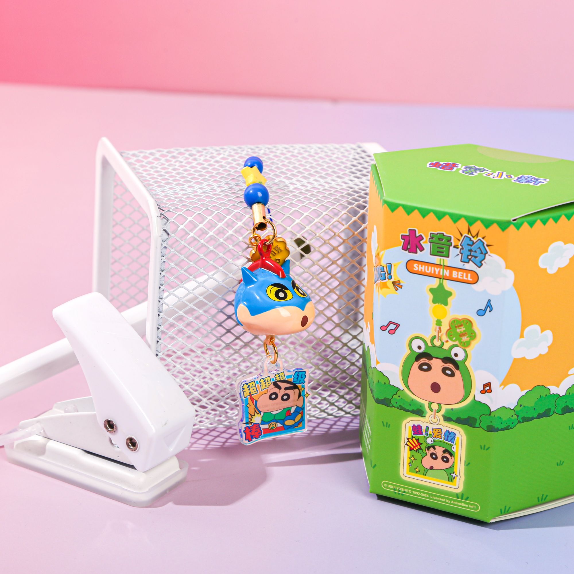 麦和蜡笔小新正版水音铃风铃盲盒挂件动感超人小白便便小新