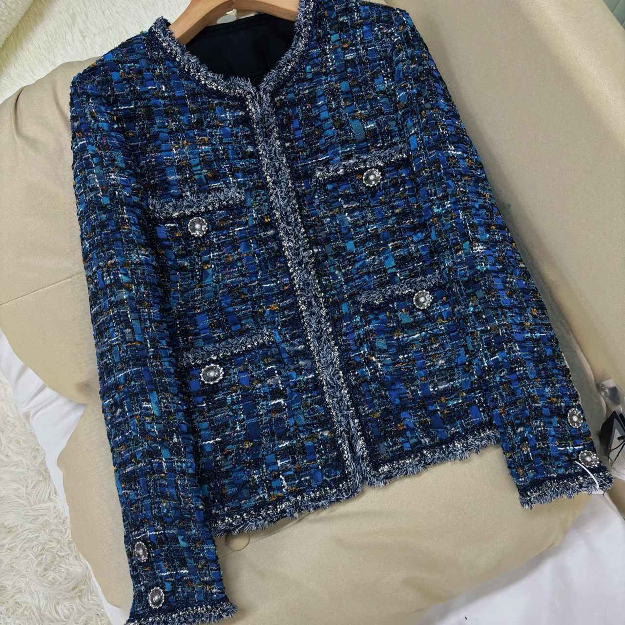 【蓝色妖姬】蓝色花纱编织小香风外套 70524 