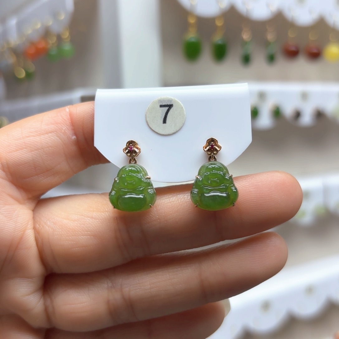 和田玉耳饰18K金镶嵌