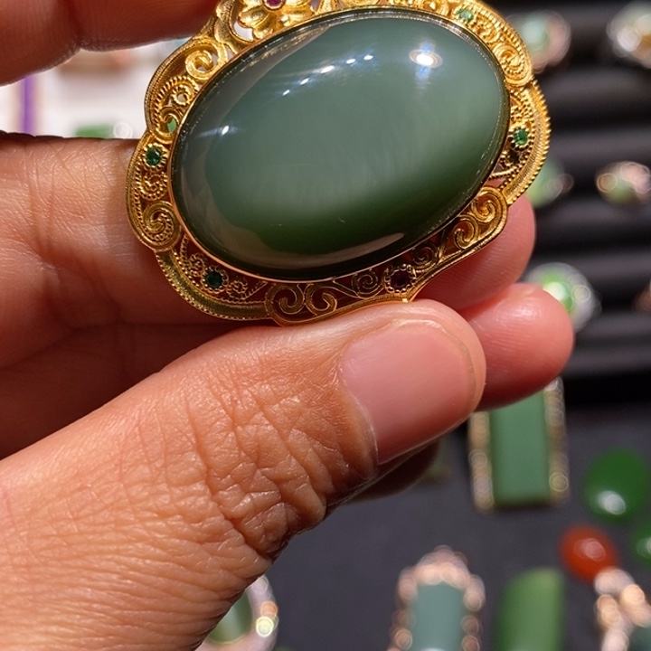 和田玉（碧玉）银S925镶嵌颈饰