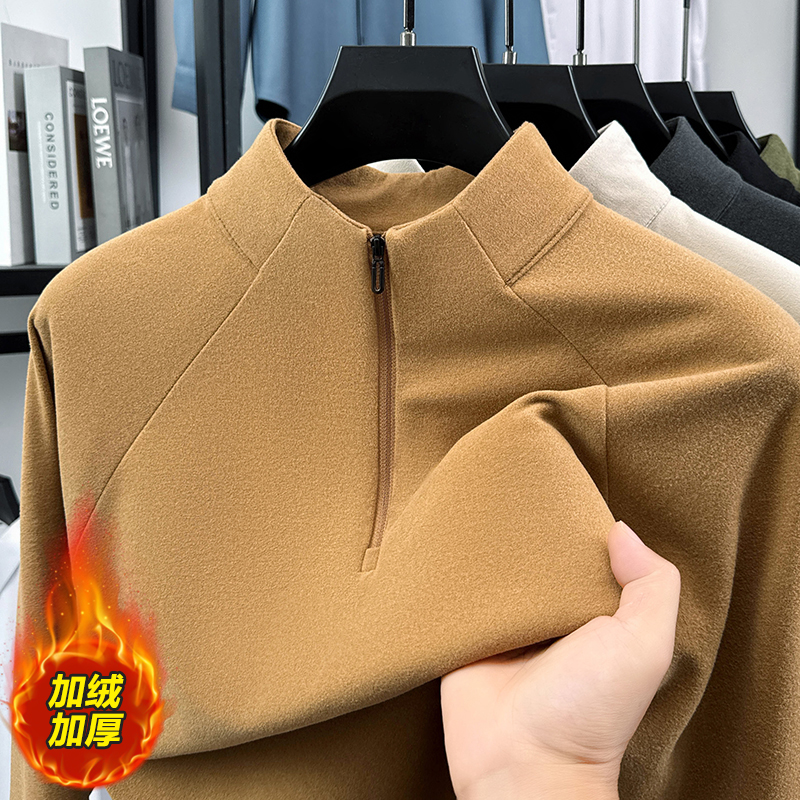 保罗乔威迪双面德绒打底衫半拉链秋冬立领长袖t恤成熟痞帅男装