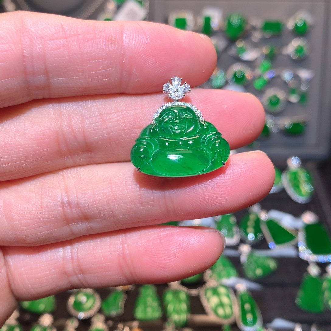 翡翠吊坠(不含链)18K金镶嵌天然翡翠