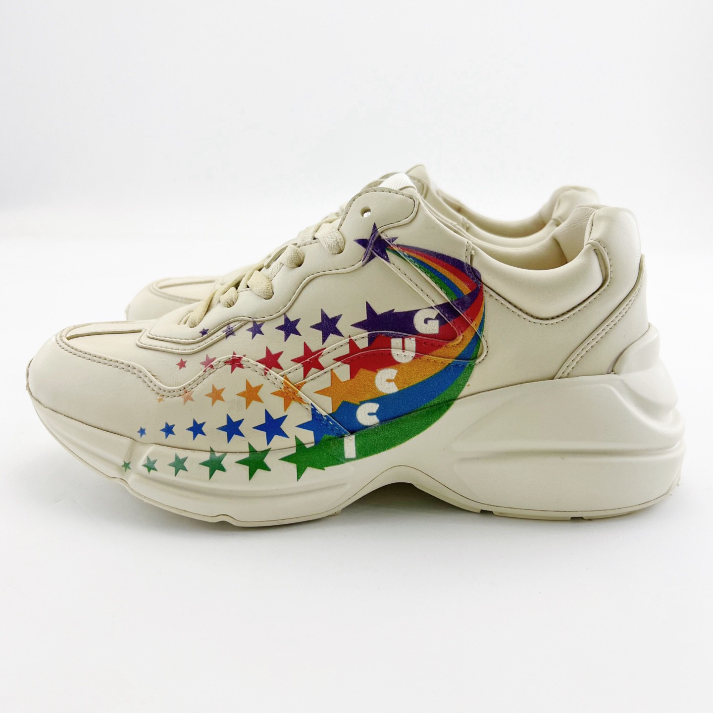 95新 GUCCI/古驰 37码/米白色彩虹星星系带老爹鞋/16074722