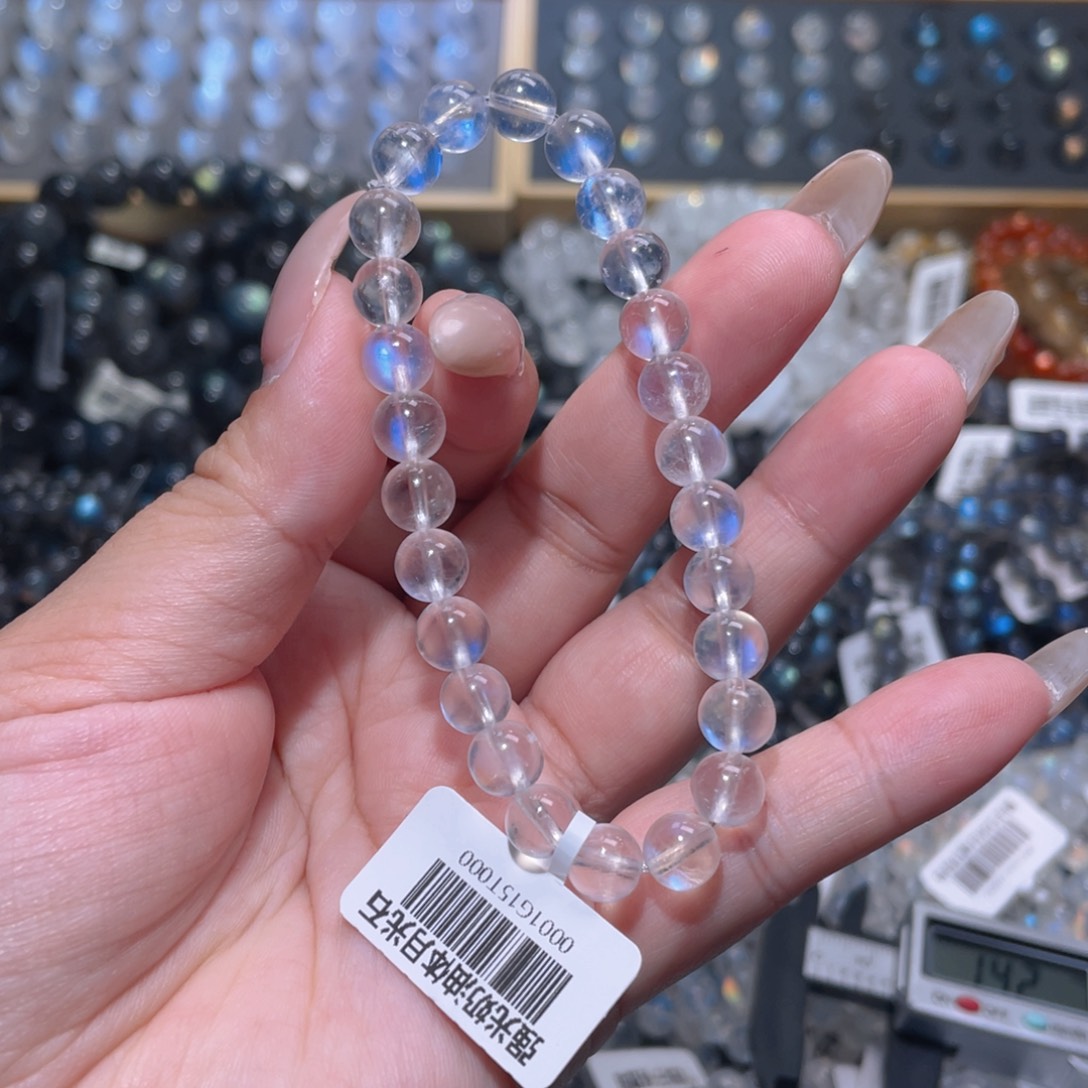 时***我未镶嵌长石手链蓝月光手链7mm