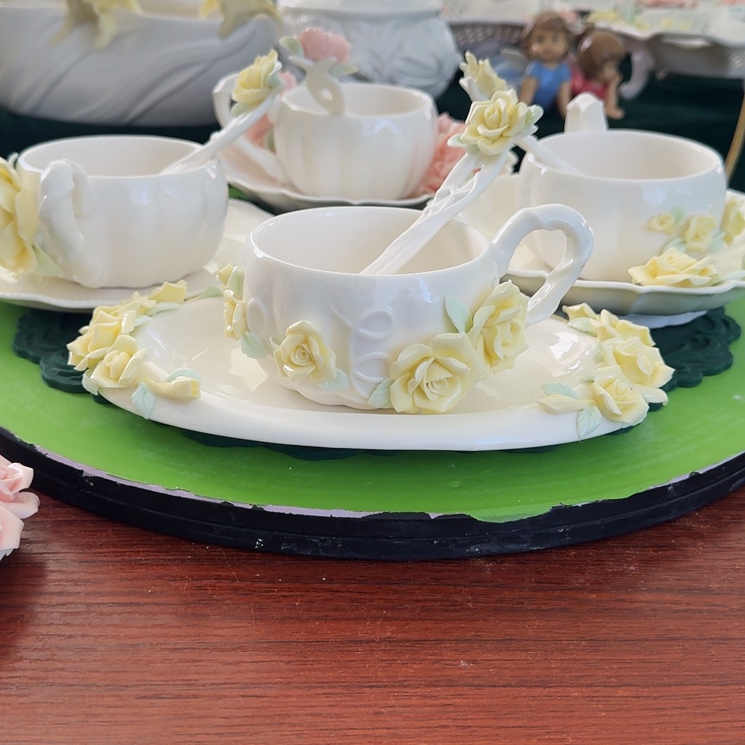 玫瑰花咖啡杯碟加勺子