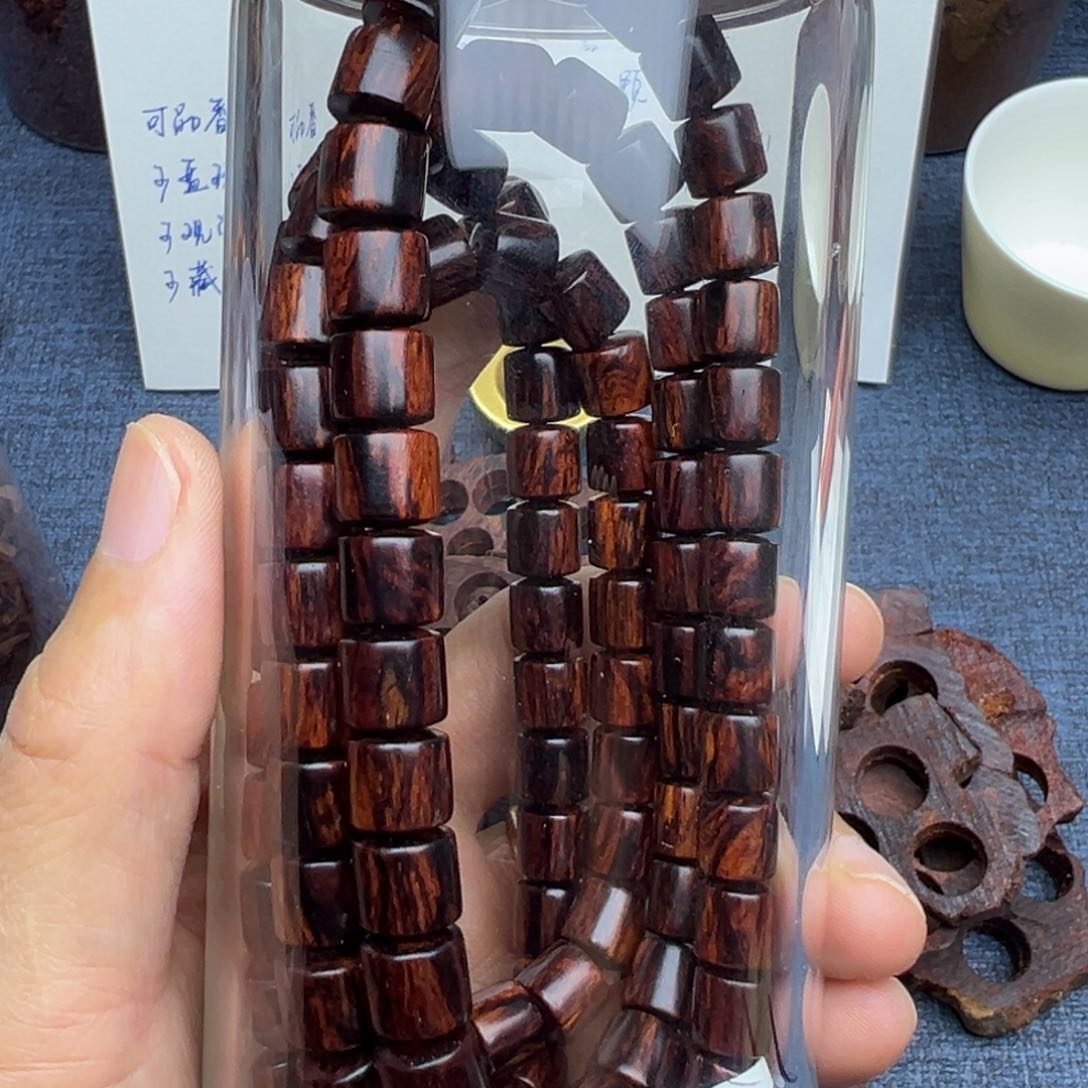 木永***神海南红降花梨公8×8桶珠108颗超一档火焰纹