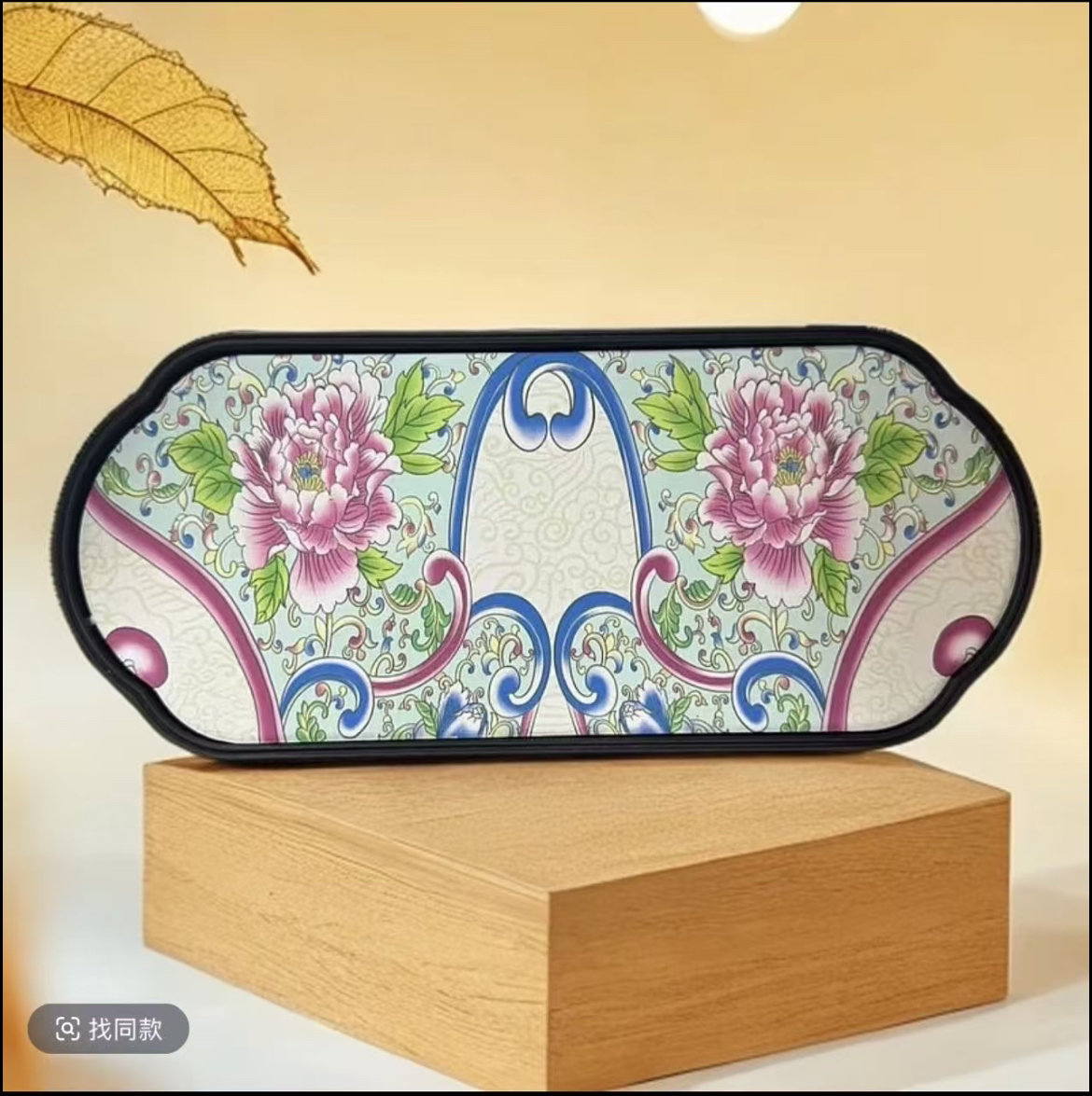 珐琅牵牛花粉色茶盘