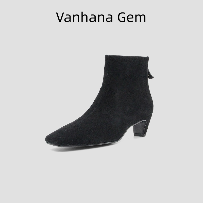 VANHANA GEM 欧货时装短靴不累脚简约气质时尚后拉链小跟靴