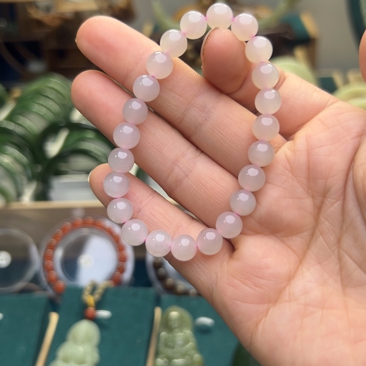 和田玉手链未镶嵌藕粉卡8