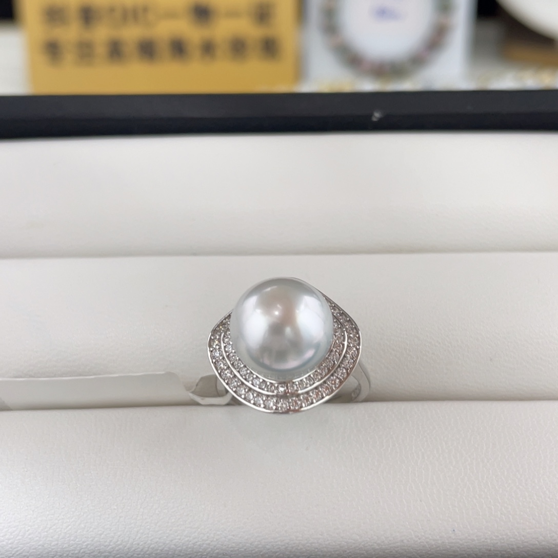 海水珍珠戒指银S925镶嵌澳白珍珠戒指11.6mm