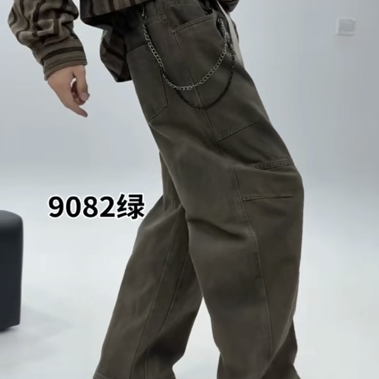 工装裤纯色长裤弯刀裤拼接休闲裤时尚秋季卫裤宽松