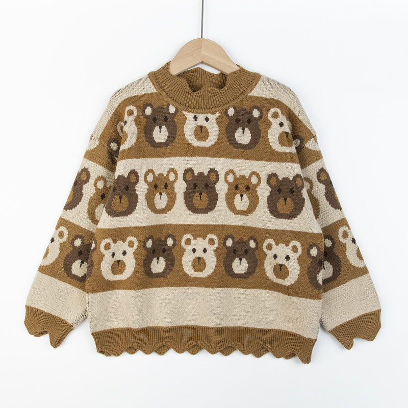 新款秋款女童套头毛衣针织衫秋冬装儿童百搭韩版加厚小熊上衣