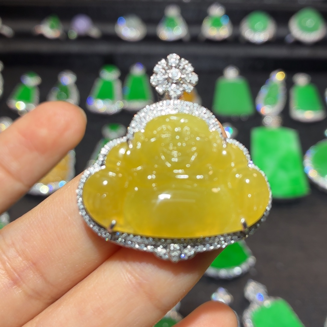 翡翠18K金镶嵌吊坠(不含链)翡翠